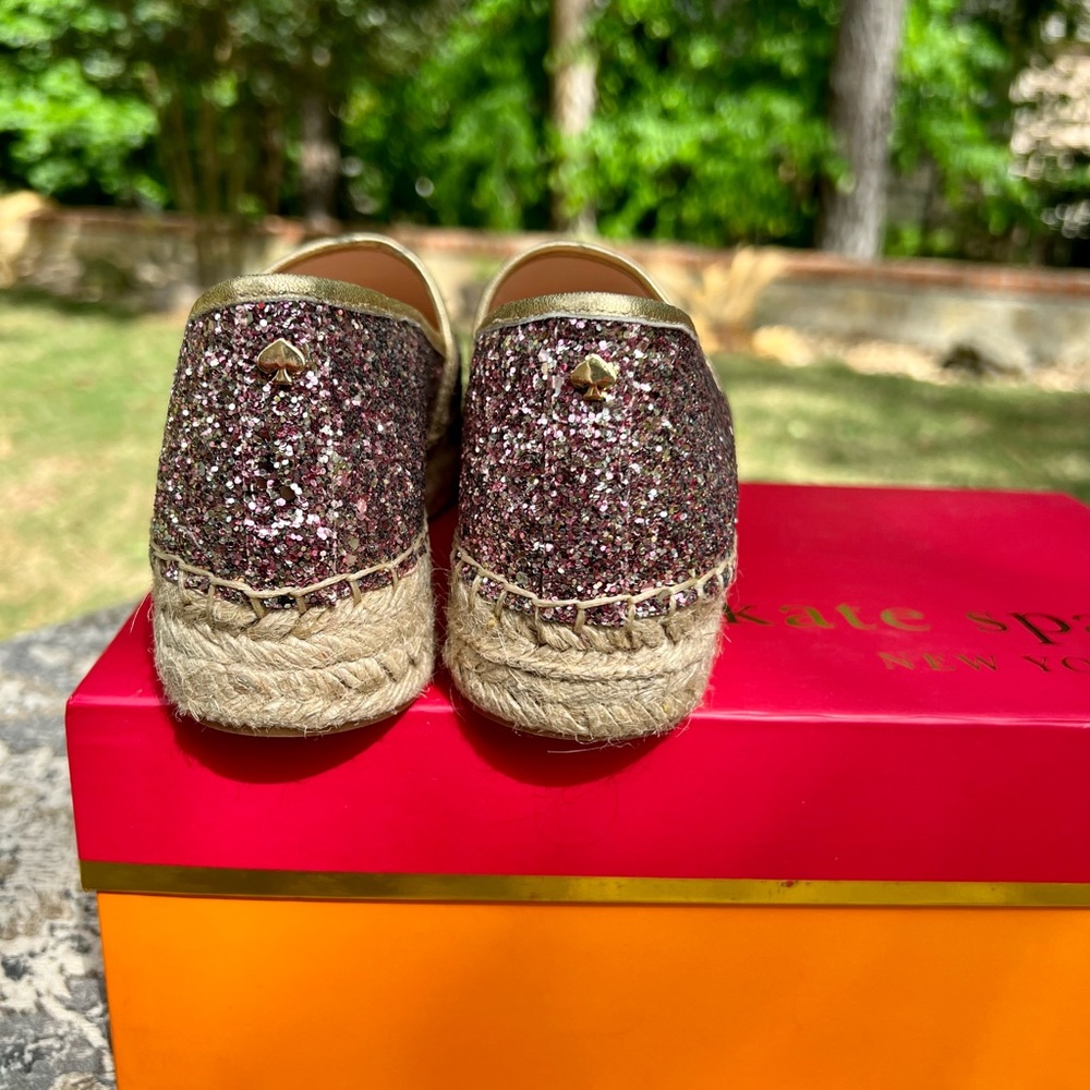 NWB - Kate Spade Rose Gold Glitter Espadrilles - Size 6 - Picture 5 of 14